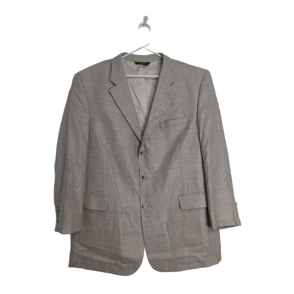 Jos A Bank Tan Grey Wool Bamboo Rayon 3 Button Sport Coat Jacket Blazer Sz 48L - Picture 1 of 8